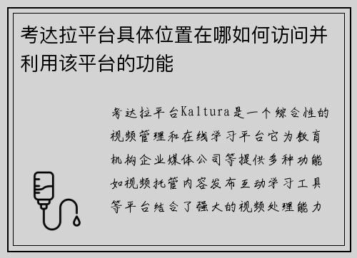 考达拉平台具体位置在哪如何访问并利用该平台的功能